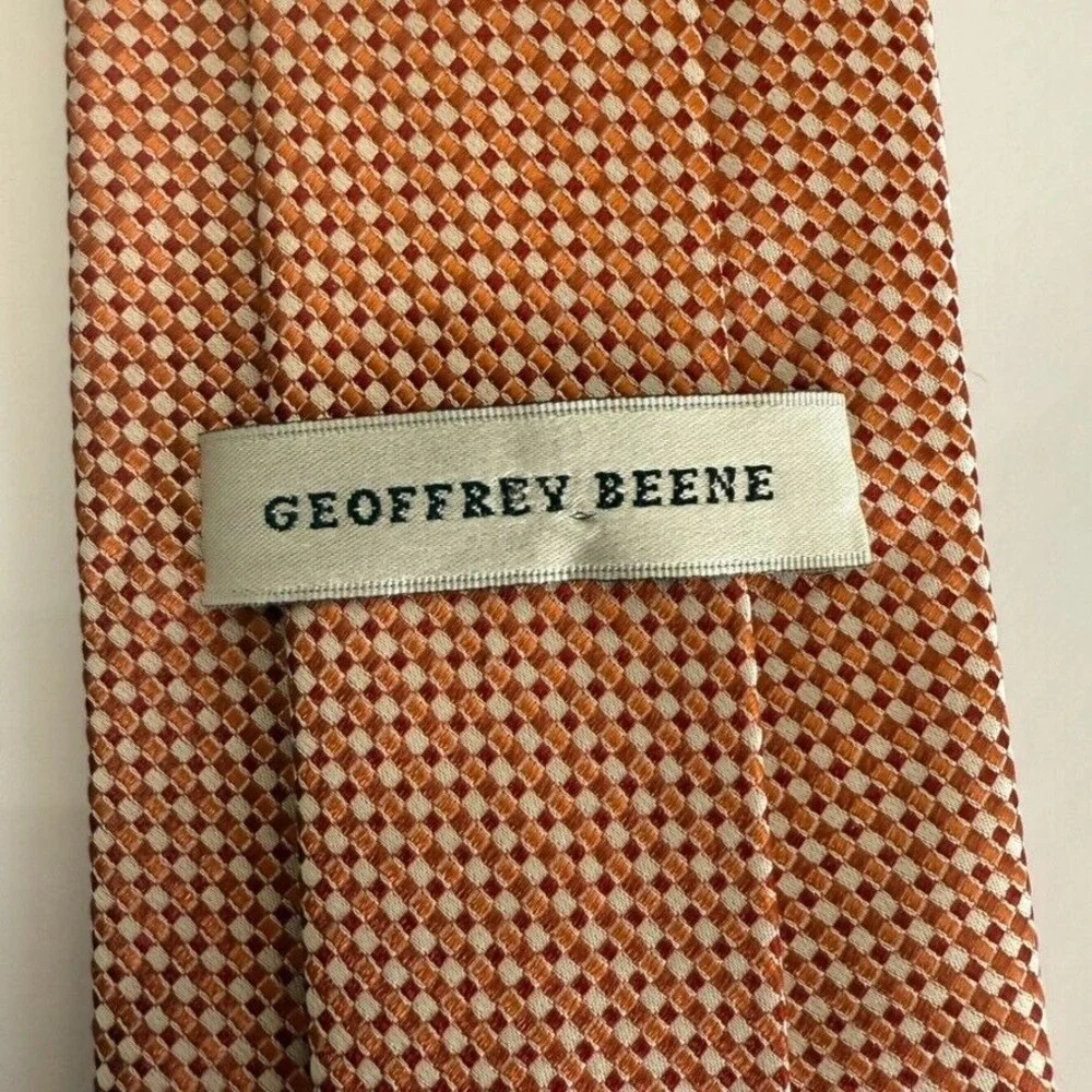 Geoffrey Beene‎ 100% Silk Neck Tie Orange Red Gray